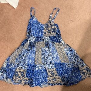 Kids Patchwork Dress in Blue and Cream